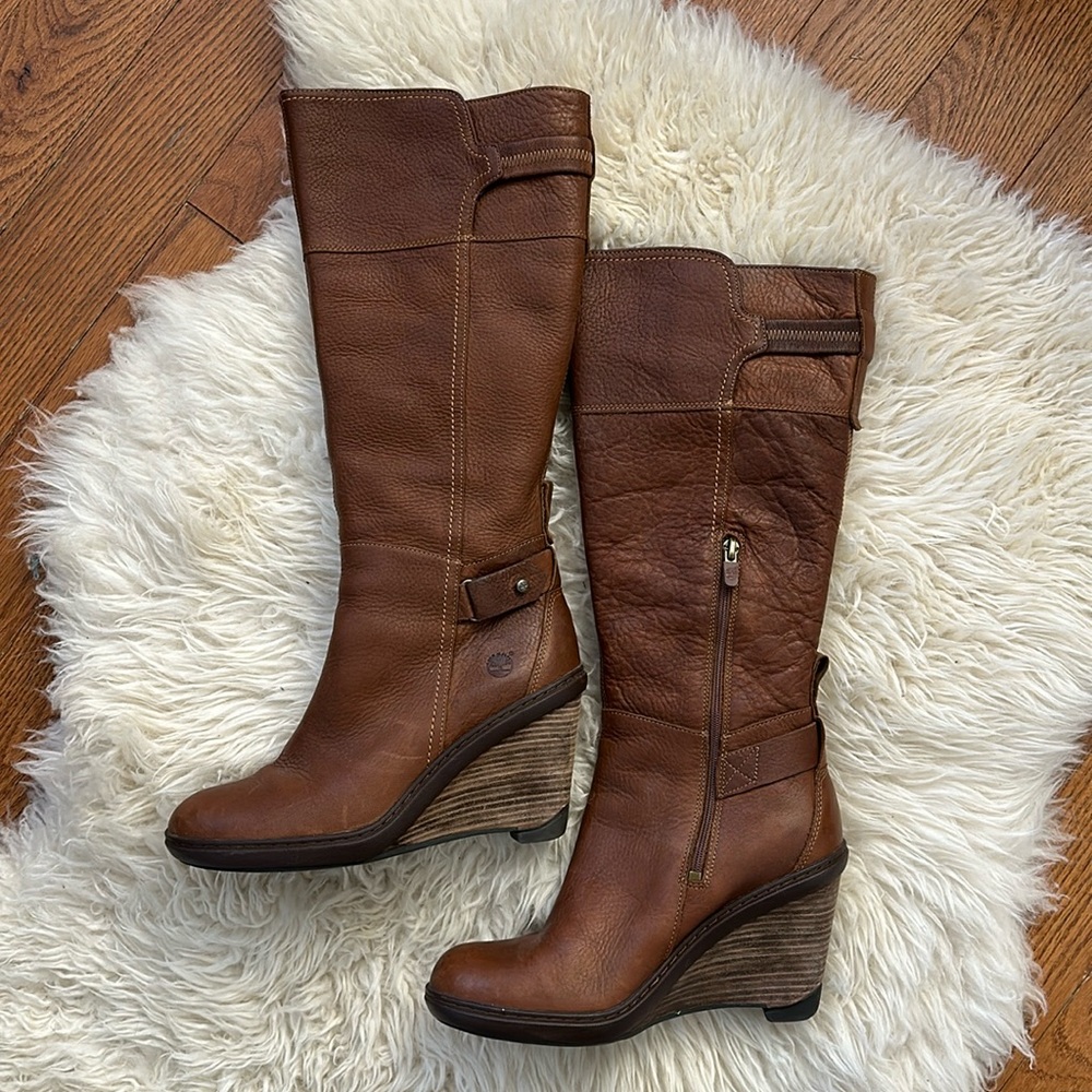 Timberland Women's Brown Leather Wedge Boots